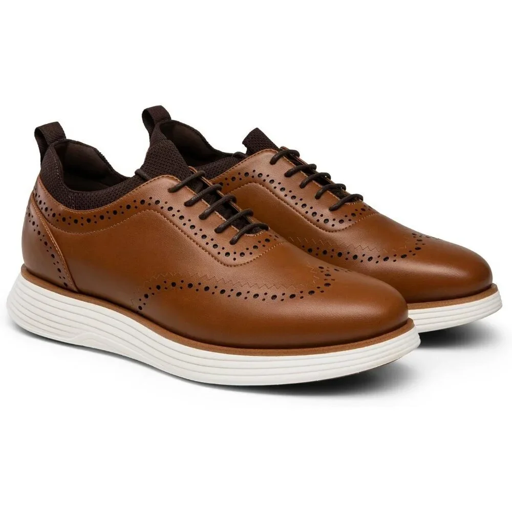 Men's Light Brown Leather Classic Business Formal Wingtip Dress Oxford Shoes